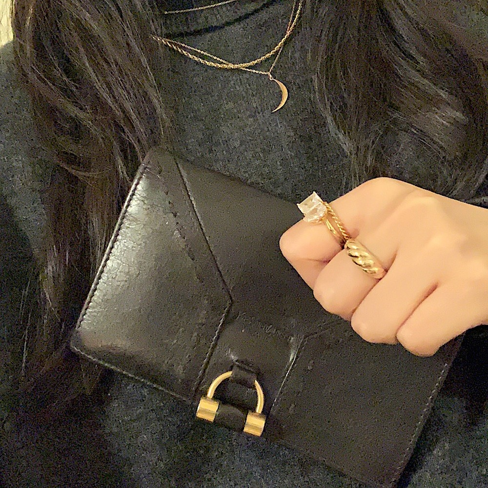 SOLD - YSL Muse travel wallet in black leather & antique gold hardware